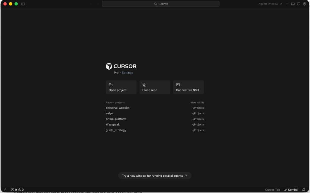 Интерфейс Cursor после установки