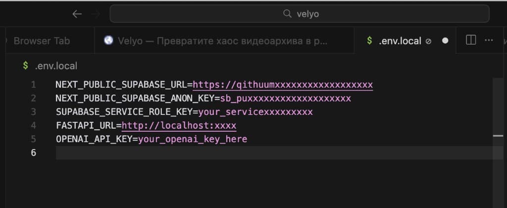 Файл .env с замазанными значениями